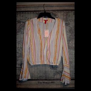 Striped Bell Sleeve Retro Blouse